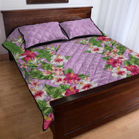 Hawaii Tropical Flowers Quilt Bed Set Lavender Polynesian Tattoo Art LT05 - Polynesian Pride