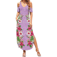 Hawaii Tropical Flowers Summer Maxi Dress Lavender Polynesian Tattoo Art