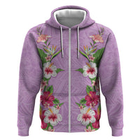 Hawaii Tropical Flowers Zip Hoodie Lavender Polynesian Tattoo Art
