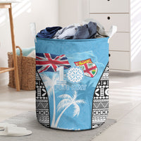 Fiji Day 2026 Laundry Basket Masi Tapa Pattern With Palm Tree