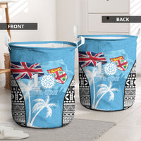 Fiji Day 2026 Laundry Basket Masi Tapa Pattern With Palm Tree
