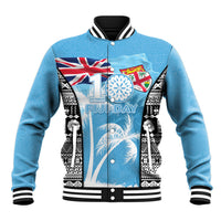 Personalised Fiji Day 2026 Baseball Jacket Masi Tapa Pattern With Palm Tree