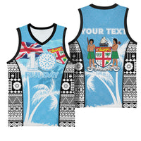 Personalised Fiji Day 2026 Basketball Jersey Masi Tapa Pattern With Palm Tree