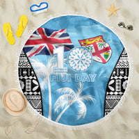 Fiji Day 2026 Beach Blanket Masi Tapa Pattern With Palm Tree