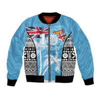 Personalised Fiji Day 2026 Bomber Jacket Masi Tapa Pattern With Palm Tree