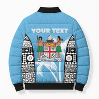 Personalised Fiji Day 2026 Bomber Puffer Jacket Masi Tapa Pattern With Palm Tree