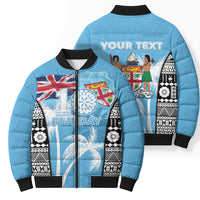 Personalised Fiji Day 2026 Bomber Puffer Jacket Masi Tapa Pattern With Palm Tree