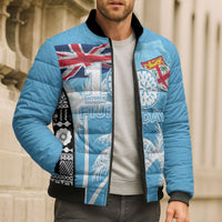 Personalised Fiji Day 2026 Bomber Puffer Jacket Masi Tapa Pattern With Palm Tree