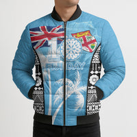 Personalised Fiji Day 2026 Bomber Puffer Jacket Masi Tapa Pattern With Palm Tree