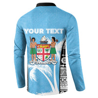 Personalised Fiji Day 2026 Button Sweatshirt Masi Tapa Pattern With Palm Tree