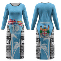 Personalised Fiji Day 2026 Couples Matching Long Sleeve Bodycon Dress and Hawaiian Shirt Masi Tapa Pattern With Palm Tree