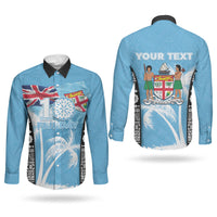 Personalised Fiji Day 2026 Couples Matching Mermaid Dress and Long Sleeve Button Shirt Masi Tapa Pattern With Palm Tree