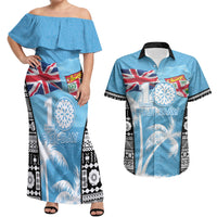 Personalised Fiji Day 2026 Couples Matching Off Shoulder Maxi Dress and Hawaiian Shirt Masi Tapa Pattern With Palm Tree