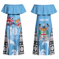 Personalised Fiji Day 2026 Couples Matching Off Shoulder Maxi Dress and Hawaiian Shirt Masi Tapa Pattern With Palm Tree