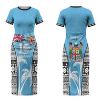 Personalised Fiji Day 2026 Couples Matching Short Sleeve Bodycon Dress and Hawaiian Shirt Masi Tapa Pattern With Palm Tree