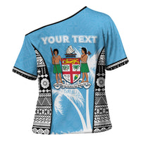 Personalised Fiji Day 2026 Cross Shoulder Shirt Masi Tapa Pattern With Palm Tree