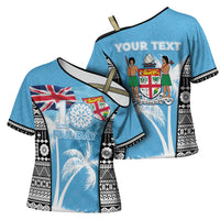 Personalised Fiji Day 2026 Cross Shoulder Shirt Masi Tapa Pattern With Palm Tree