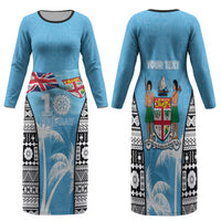 Personalised Fiji Day 2026 Family Matching Long Sleeve Bodycon Dress and Hawaiian Shirt Masi Tapa Pattern With Palm Tree