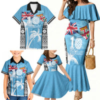 Personalised Fiji Day 2026 Family Matching Mermaid Dress and Hawaiian Shirt Masi Tapa Pattern With Palm Tree