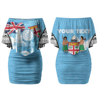 Personalised Fiji Day 2026 Family Matching Off Shoulder Short Dress and Hawaiian Shirt Masi Tapa Pattern With Palm Tree