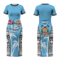 Personalised Fiji Day 2026 Family Matching Short Sleeve Bodycon Dress and Hawaiian Shirt Masi Tapa Pattern With Palm Tree
