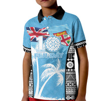 Personalised Fiji Day 2026 Kid Polo Shirt Masi Tapa Pattern With Palm Tree