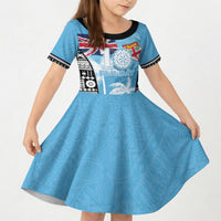 Personalised Fiji Day 2026 Kid Short Sleeve Dress Masi Tapa Pattern With Palm Tree