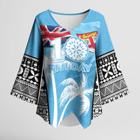 Personalised Fiji Day 2026 Kimono Sleeve Blouse Masi Tapa Pattern With Palm Tree