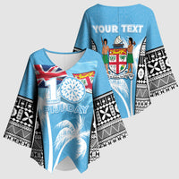 Personalised Fiji Day 2026 Kimono Sleeve Blouse Masi Tapa Pattern With Palm Tree