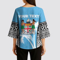 Personalised Fiji Day 2026 Kimono Sleeve Blouse Masi Tapa Pattern With Palm Tree
