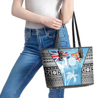 Fiji Day 2026 Leather Tote Bag Masi Tapa Pattern With Palm Tree