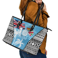 Fiji Day 2026 Leather Tote Bag Masi Tapa Pattern With Palm Tree