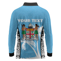 Personalised Fiji Day 2026 Long Sleeve Polo Shirt Masi Tapa Pattern With Palm Tree