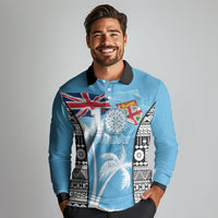 Personalised Fiji Day 2026 Long Sleeve Polo Shirt Masi Tapa Pattern With Palm Tree