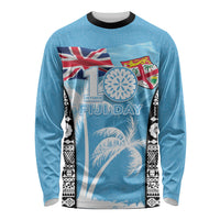 Personalised Fiji Day 2026 Long Sleeve Shirt Masi Tapa Pattern With Palm Tree