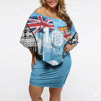 Personalised Fiji Day 2026 Off Shoulder Short Dress Masi Tapa Pattern With Palm Tree