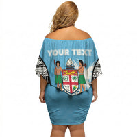 Personalised Fiji Day 2026 Off Shoulder Short Dress Masi Tapa Pattern With Palm Tree