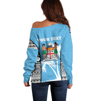 Personalised Fiji Day 2026 Off Shoulder Sweater Masi Tapa Pattern With Palm Tree