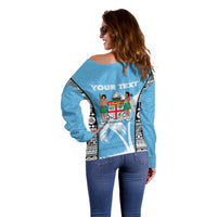 Personalised Fiji Day 2026 Off Shoulder Sweater Masi Tapa Pattern With Palm Tree