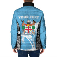 Personalised Fiji Day 2026 Padded Jacket Masi Tapa Pattern With Palm Tree