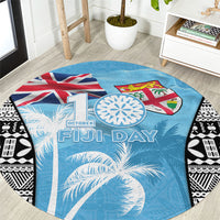 Fiji Day 2026 Round Carpet Masi Tapa Pattern With Palm Tree
