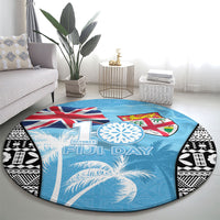 Fiji Day 2026 Round Carpet Masi Tapa Pattern With Palm Tree