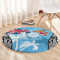 Fiji Day 2026 Round Carpet Masi Tapa Pattern With Palm Tree