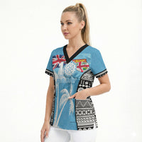 Personalised Fiji Day 2026 Scrub Top Masi Tapa Pattern With Palm Tree