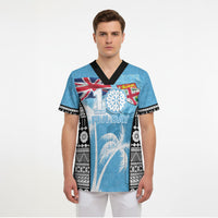 Personalised Fiji Day 2026 Scrub Top Masi Tapa Pattern With Palm Tree