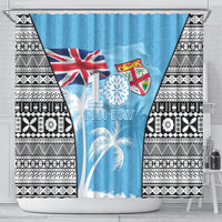 Fiji Day 2026 Shower Curtain Masi Tapa Pattern With Palm Tree
