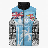 Personalised Fiji Day 2026 Sleeveless Puffer Jacket Masi Tapa Pattern With Palm Tree
