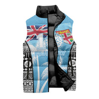 Personalised Fiji Day 2026 Sleeveless Puffer Jacket Masi Tapa Pattern With Palm Tree