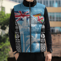 Personalised Fiji Day 2026 Sleeveless Puffer Jacket Masi Tapa Pattern With Palm Tree