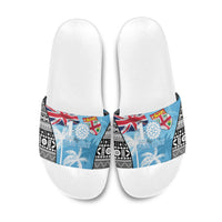 Fiji Day 2026 Slide Sandals Masi Tapa Pattern With Palm Tree